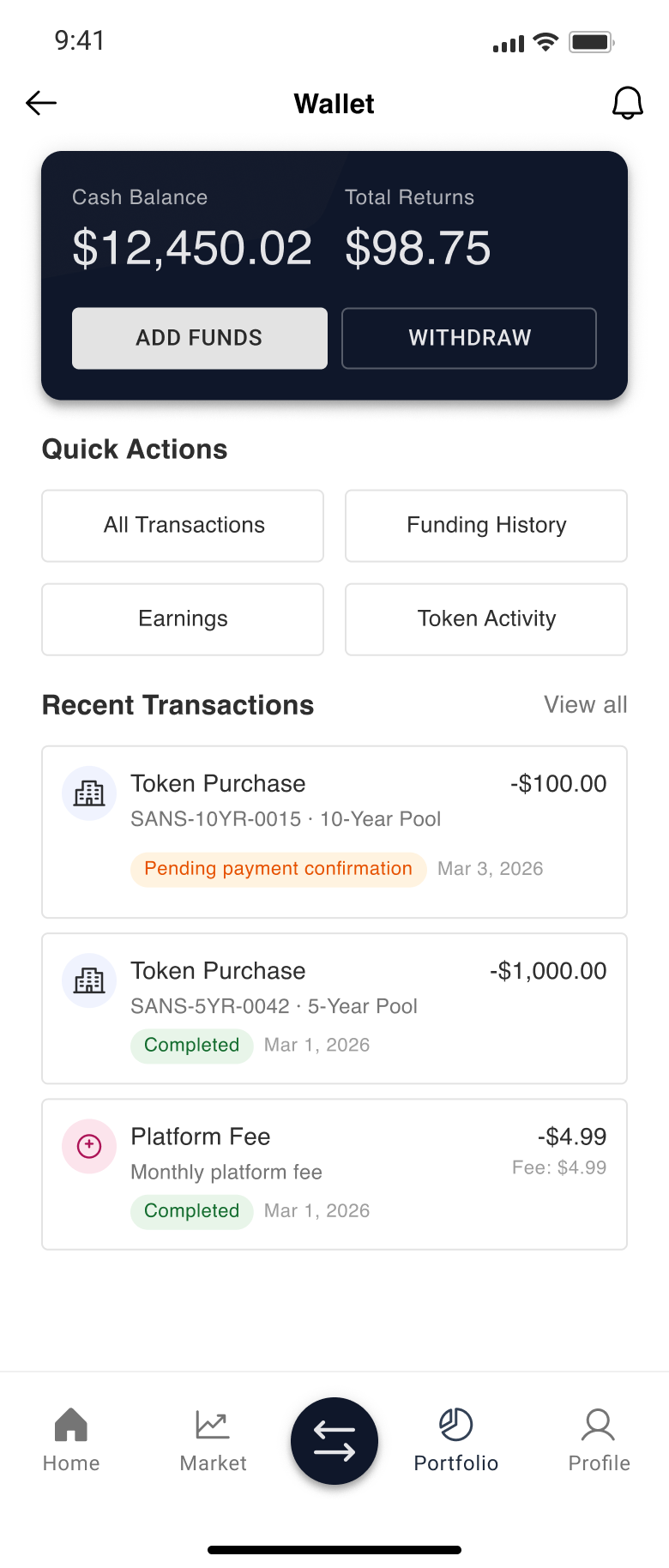 Wallet application screenshot