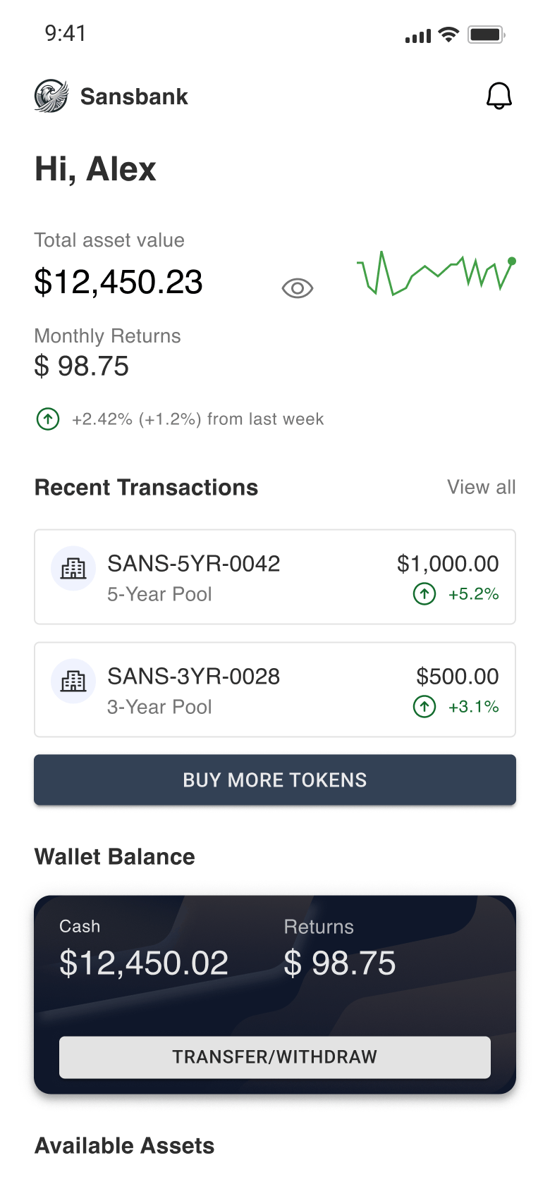Sansbank mobile app interface